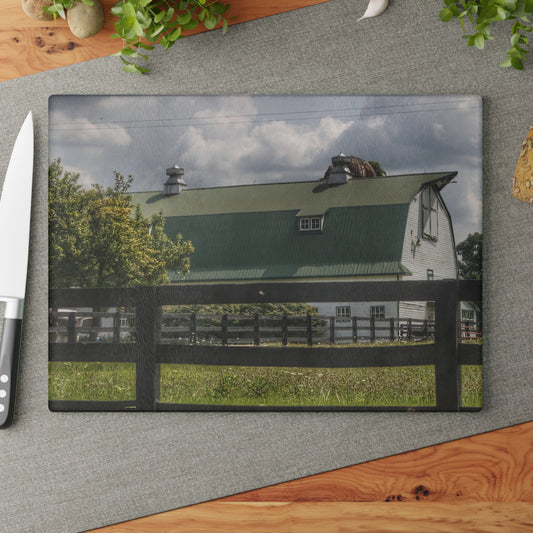 U R There Photography Clark Road White I Rustic Farmhouse Tempered-Glass Cutting Board