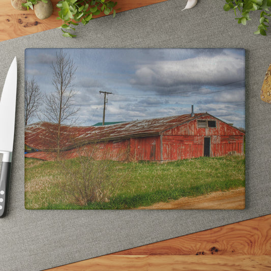 U R There Photography Centerline Sinking Shack Rustic Farmhouse Tempered-Glass Cutting Board