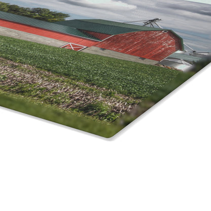 U R There Photography Haines Road Cornfield Reds Rustic Farmhouse Tempered-Glass Cutting Board