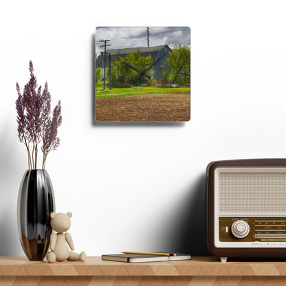 U R There Photography Rescue Road Old Grey Rustic Farmhouse Acrylic Analog Wall Clock
