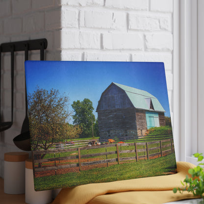U R There Photography Harris Road Fieldstone Grey Rustic Farmhouse Tempered-Glass Cutting Board
