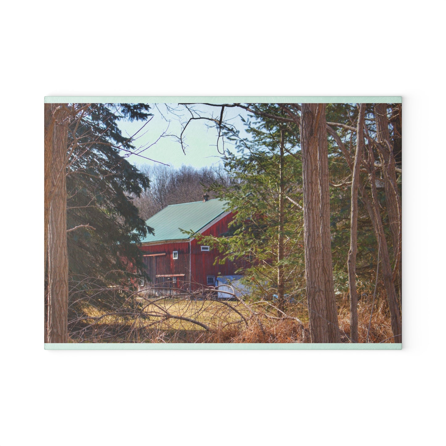 U R There Photography Bordman Road Hidden Red Rustic Farmhouse Tempered-Glass Cutting Board