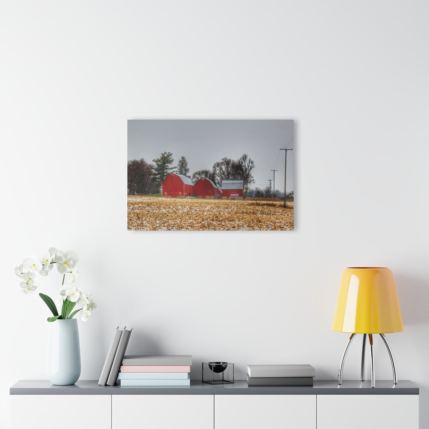 U R There Photography Shoemaker Road Winter Reds II Rustic Farmhouse Acrylic Wall Print