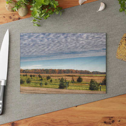 U R There Photography Fences, Firs and Fall Rustic Farmhouse Tempered-Glass Cutting Board