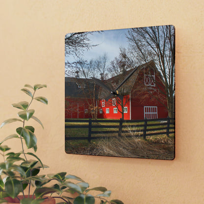 U R There Photography Thornville Road Red Rustic Farmhouse Acrylic Analog Wall Clock