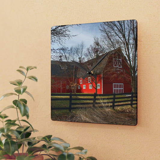 U R There Photography Thornville Road Red Rustic Farmhouse Acrylic Analog Wall Clock