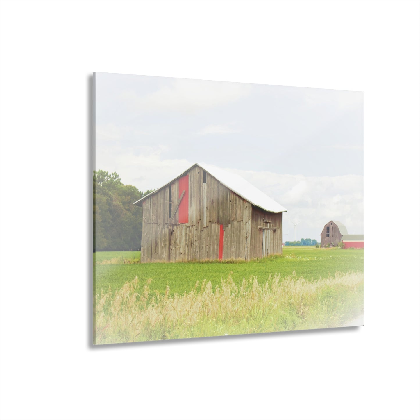 U R There Photography Square Barn with Barn in the Distance Rustic Farmhouse Acrylic Wall Print