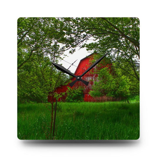 Bird Road Red Rustic Farmhouse Acrylic Analog Wall Clock 10.75'' × 10.75'' (Square)