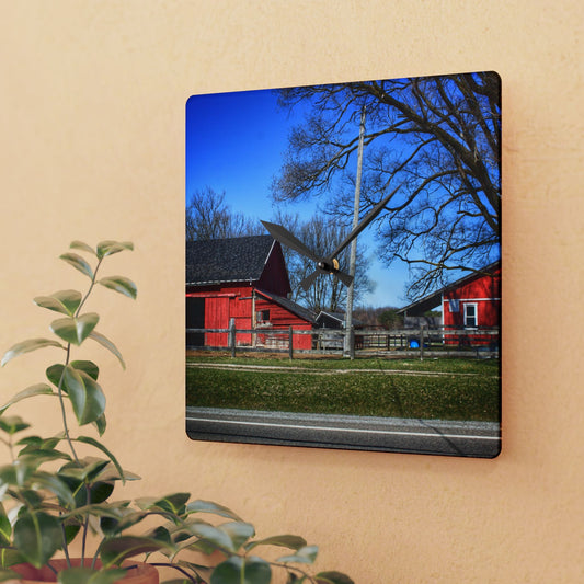 U R There Photography Imlay Reds Rustic Farmhouse Acrylic Analog Wall Clock