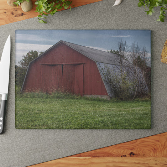 U R There Photography Piersonville Road Red Quonset Rustic Farmhouse Tempered-Glass Cutting Board