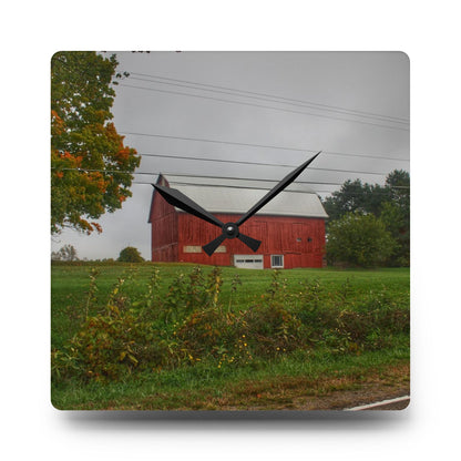 U R There Photography Bronson Lake Road Red Rustic Farmhouse Acrylic Analog Wall Clock
