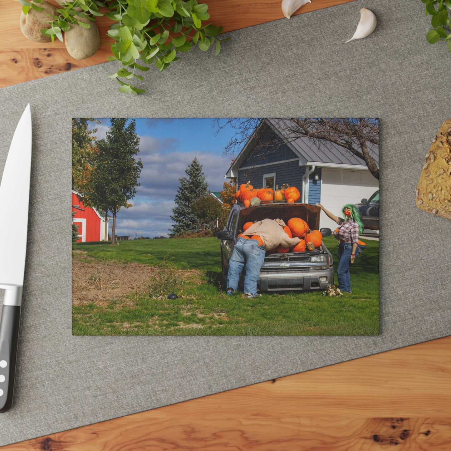 Barn Boutique Rustic Tempered-Glass Cutting Board| Lippencott Pumpkins