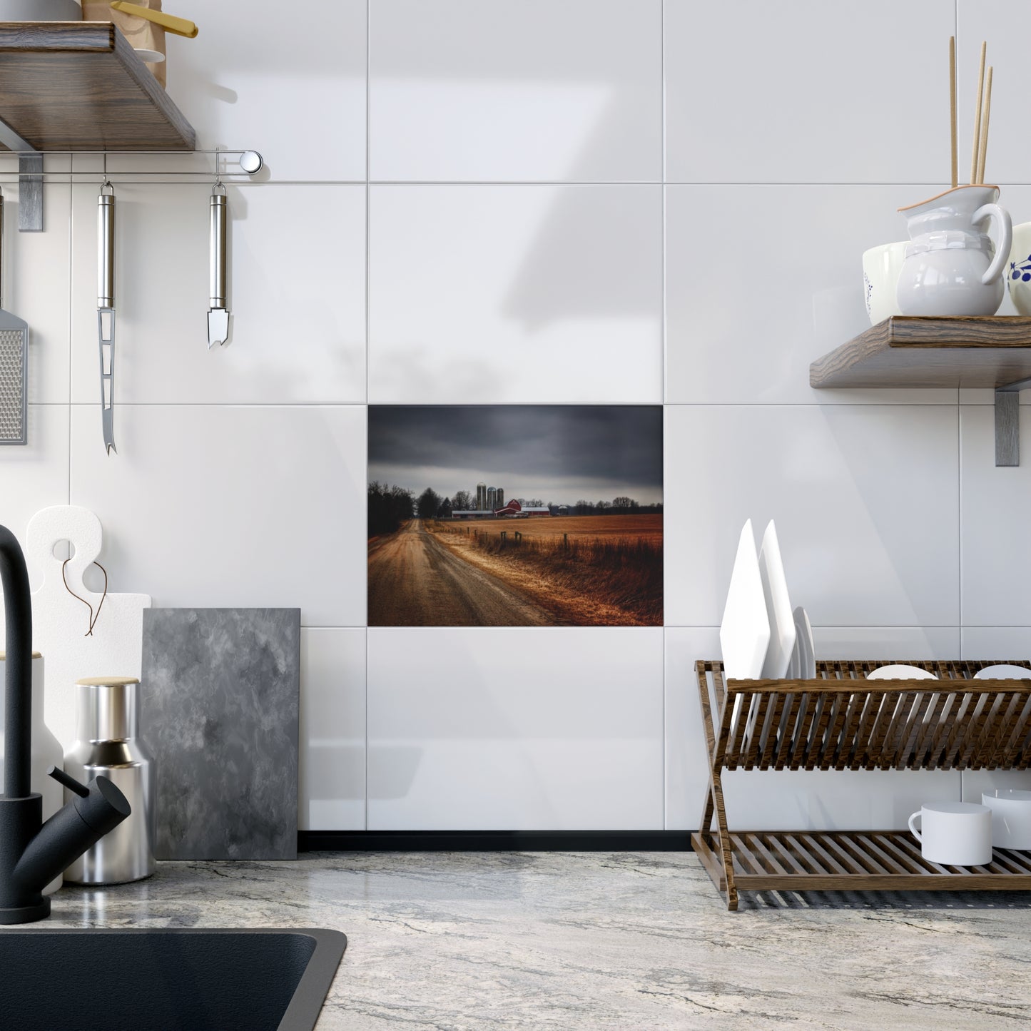 U R There Photography Across the Field on Daley Road Rustic Farmhouse Decorative Ceramic Tile