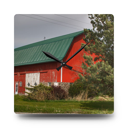 McAlpine Hidden Red Rustic Farmhouse Acrylic Analog Wall Clock 10.75'' × 10.75'' (Square)
