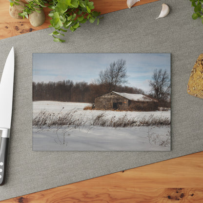U R There Photography Frozen Grey Shack of Kingston Rustic Farmhouse Tempered-Glass Cutting Board