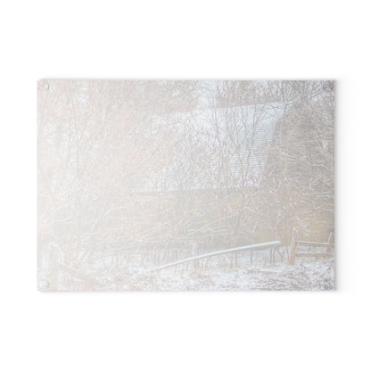 U R There Photography Dryden Road Hidden Winter Grey Rustic Farmhouse Tempered-Glass Cutting Board