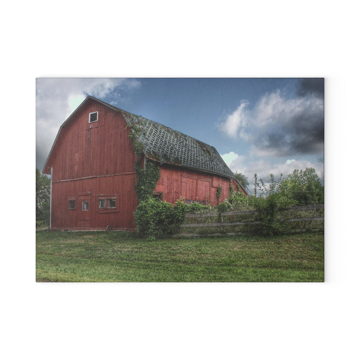 U R There Photography Hegel Road Old Red I Rustic Farmhouse Tempered-Glass Cutting Board 8"x 11"