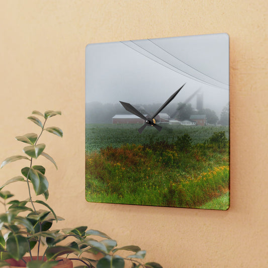 U R There Photography Beyond the Fog Rustic Farmhouse Acrylic Analog Wall Clock