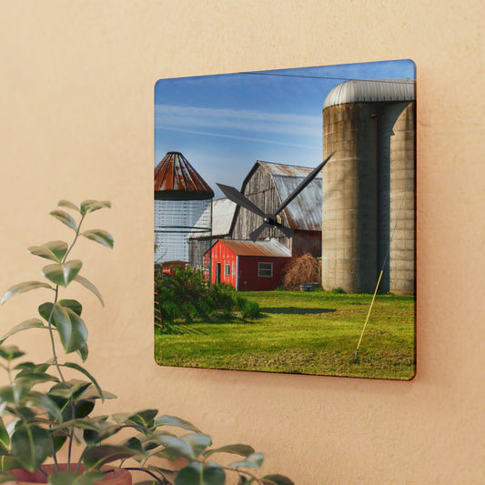 U R There Photography Deckerville Road Grey I Rustic Farmhouse Acrylic Analog Wall Clock