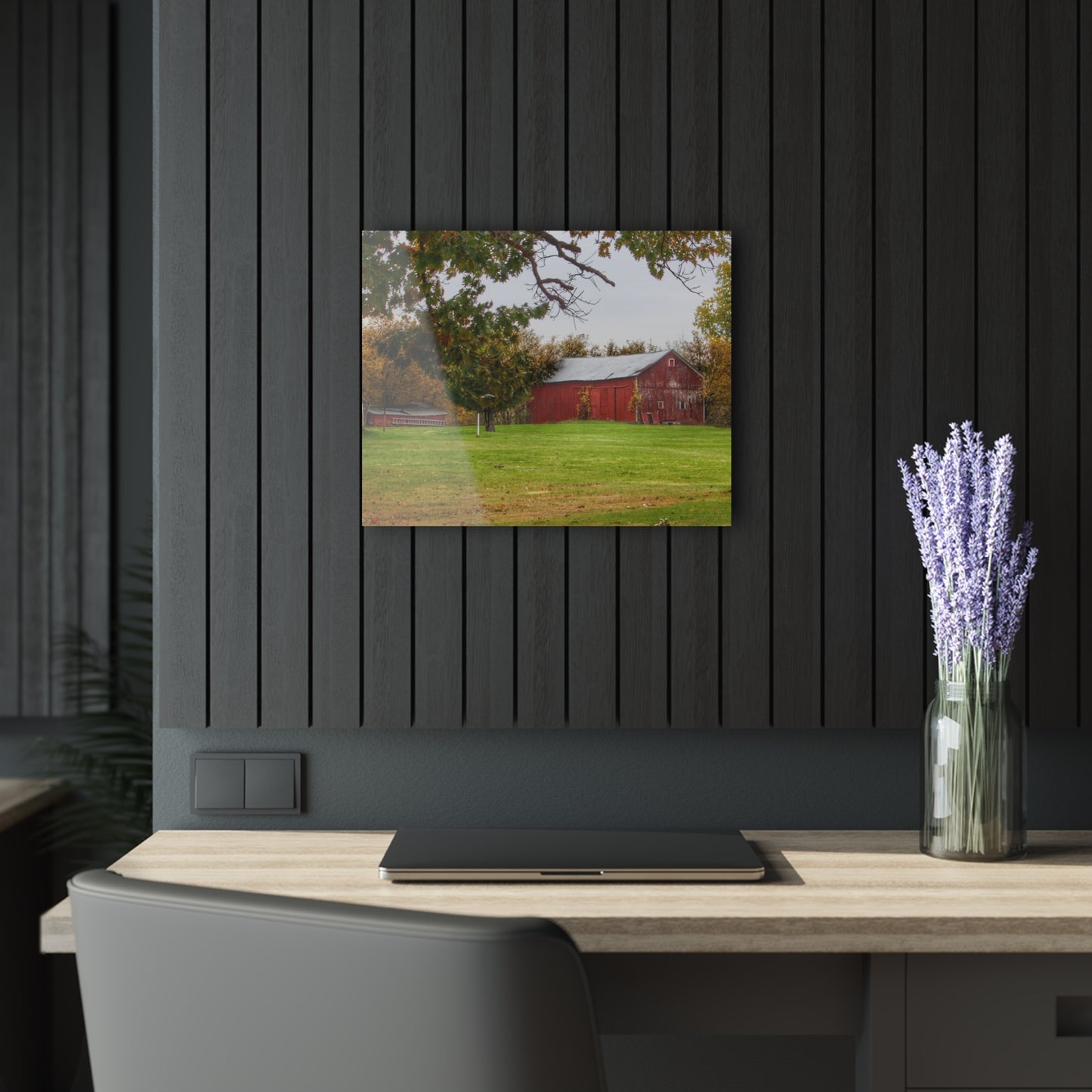 U R There Photography Hill Road Roadside Red Rustic Farmhouse Acrylic Wall Print