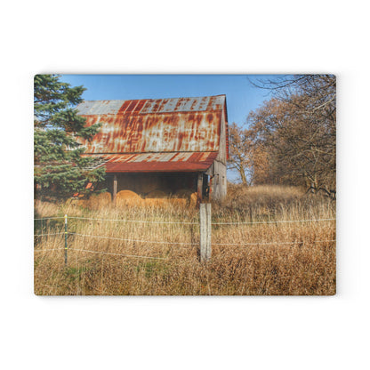 U R There Photography Dodge Road Hay Barn I Rustic Farmhouse Tempered-Glass Cutting Board