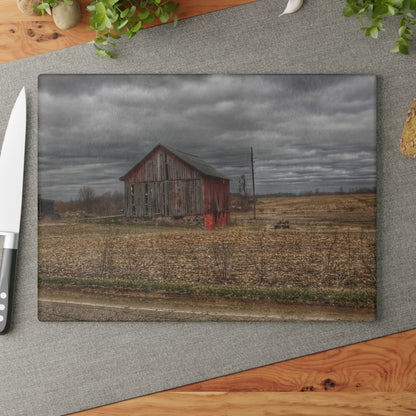 U R There Photography Barnes Road Little Red III Rustic Farmhouse Tempered-Glass Cutting Board