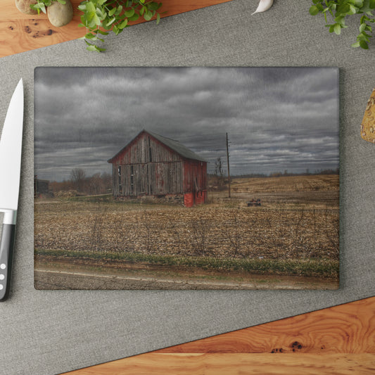 U R There Photography Barnes Road Little Red III Rustic Farmhouse Tempered-Glass Cutting Board