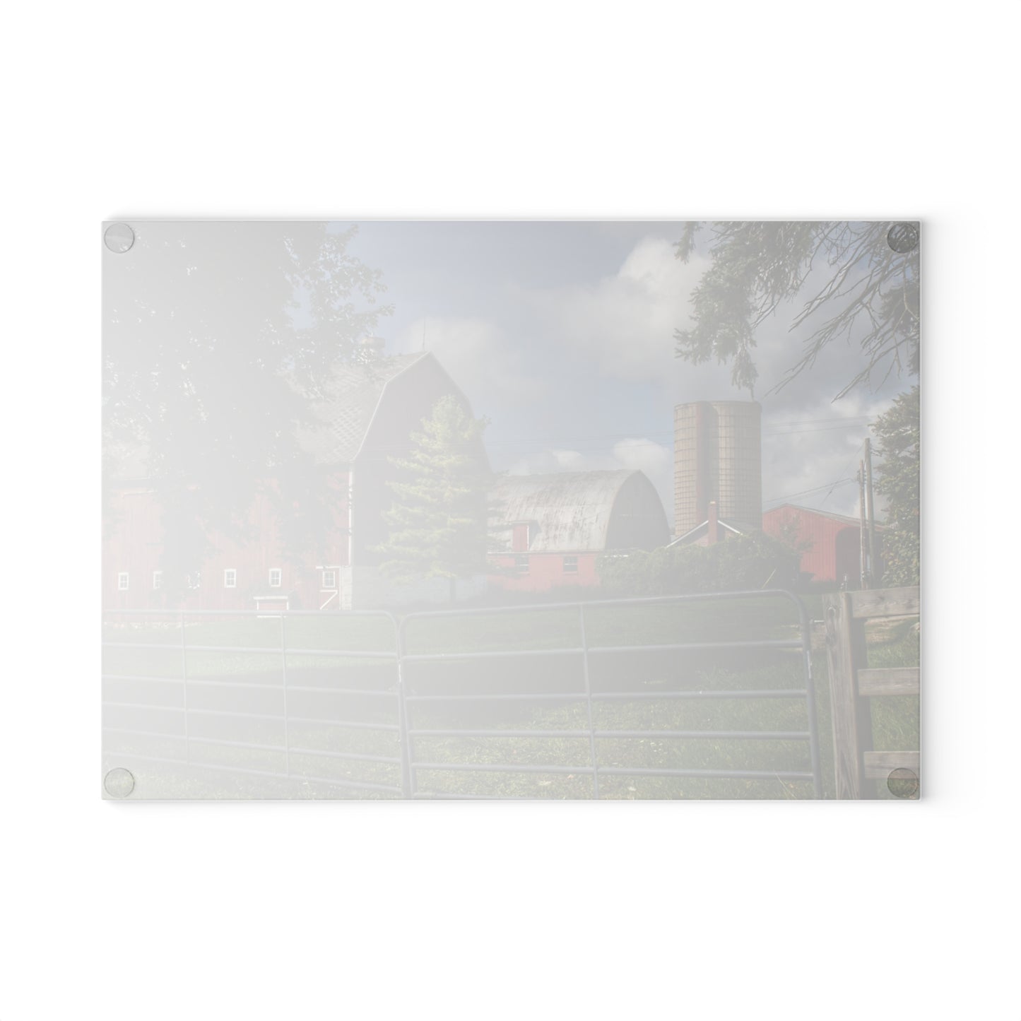 U R There Photography Hough Road Reds and Silo Rustic Farmhouse Tempered-Glass Cutting Board