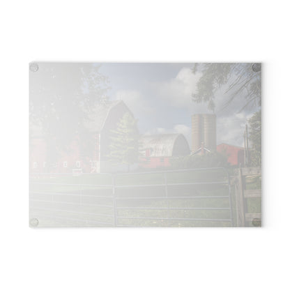 U R There Photography Hough Road Reds and Silo Rustic Farmhouse Tempered-Glass Cutting Board