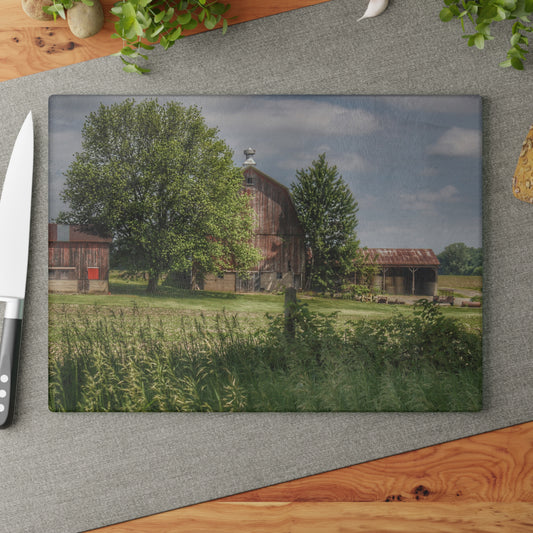 U R There Photography Ross Road Red Rustic Farmhouse Tempered-Glass Cutting Board