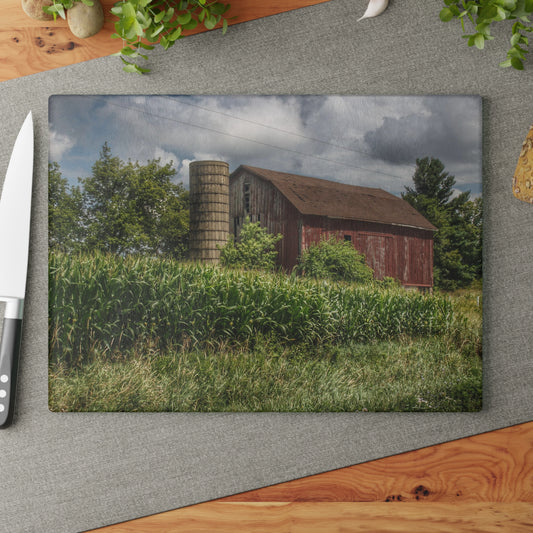 U R There Photography Armstrong Road Red III Rustic Farmhouse Tempered-Glass Cutting Board