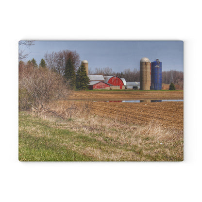 U R There Photography M-24 Northern Reds Farm Rustic Farmhouse Tempered-Glass Cutting Board