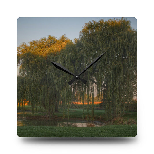 Sunrise on Willow Pond II Rustic Farmhouse Acrylic Analog Wall Clock 10.75'' × 10.75'' (Square)