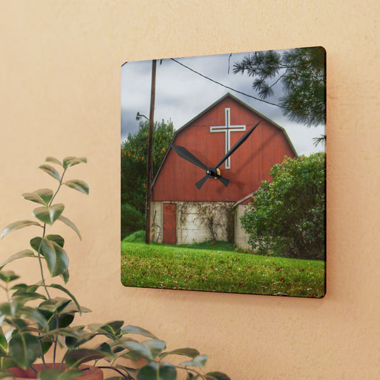 U R There Photography Flint River Road Cross Barn Rustic Farmhouse Acrylic Analog Wall Clock