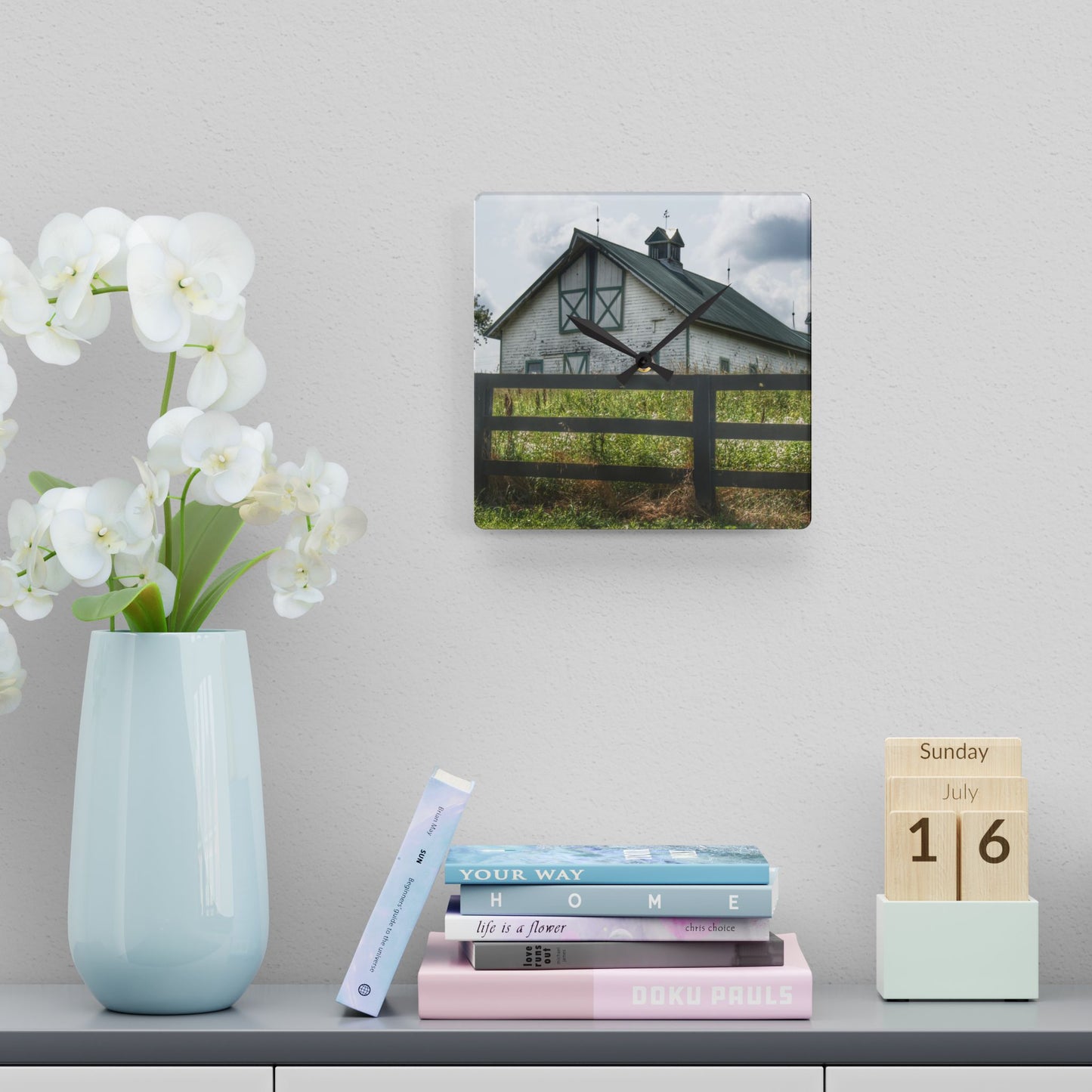 U R There Photography Sutton Road White Rustic Farmhouse Acrylic Analog Wall Clock