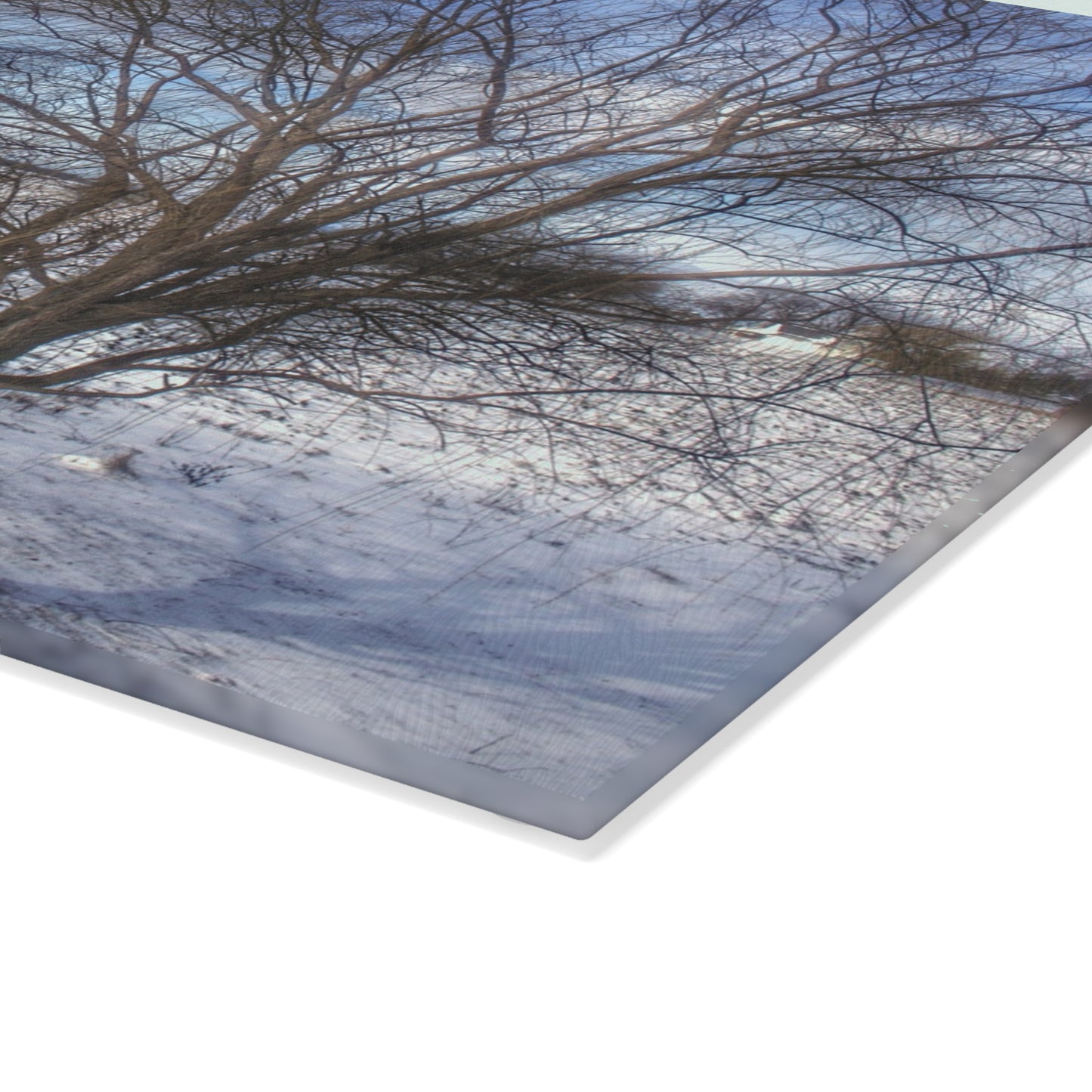 U R There Photography Winter Farm Willow Tree Rustic Farmhouse Tempered-Glass Cutting Board