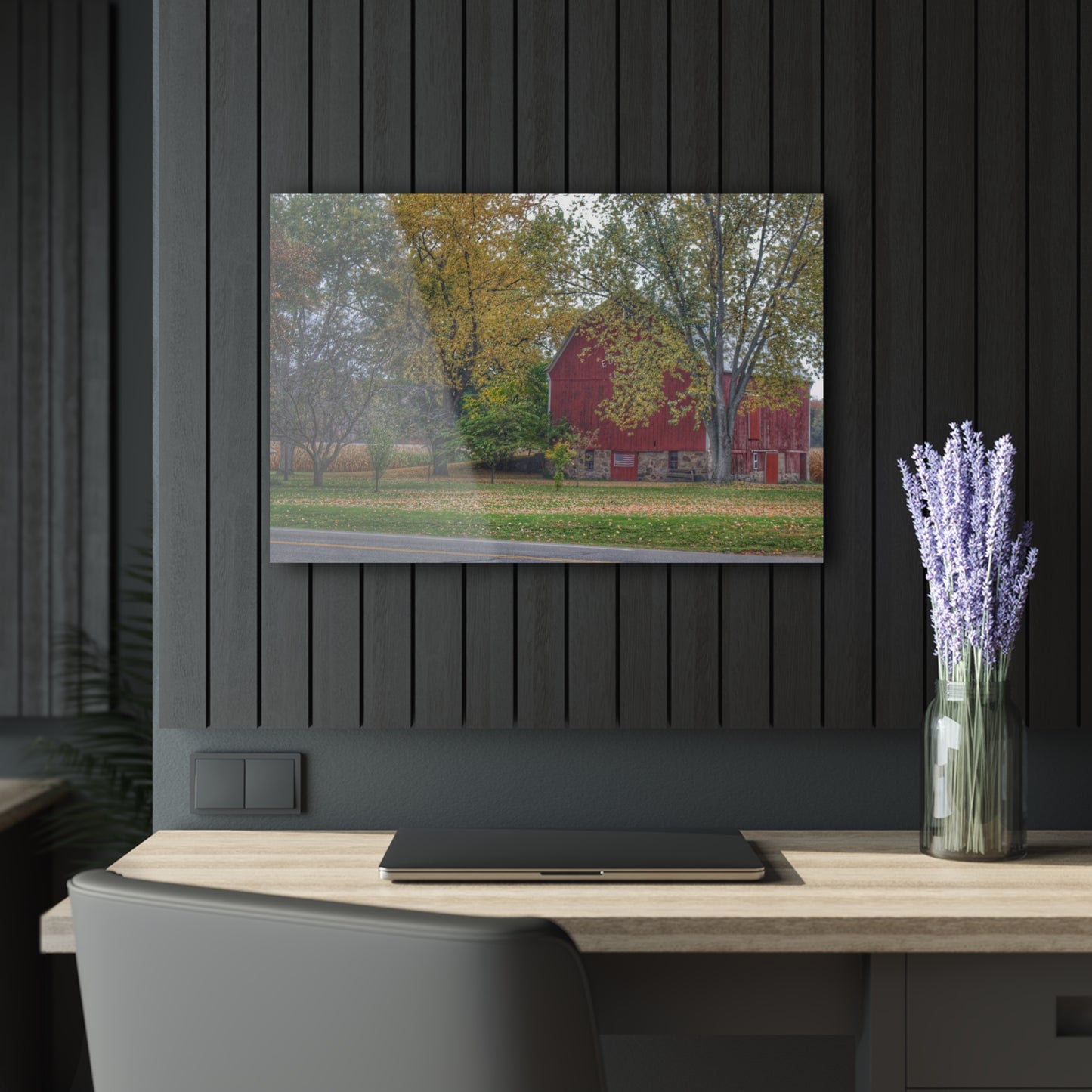 U R There Photography Mayville Lapeer Road Red in the Fall Rustic Farmhouse Acrylic Wall Print