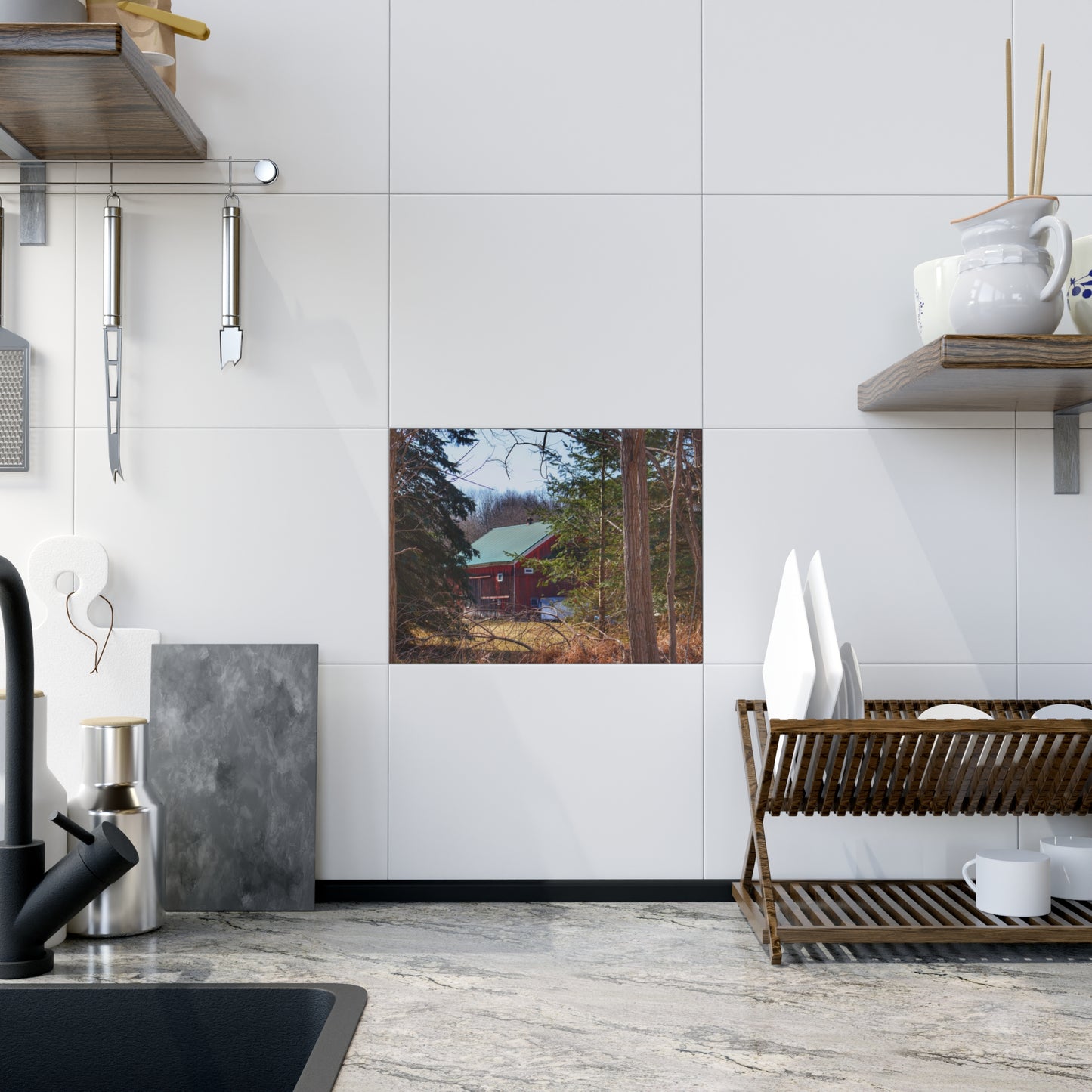 U R There Photography Bordman Road Hidden Red Rustic Farmhouse Decorative Ceramic Tile