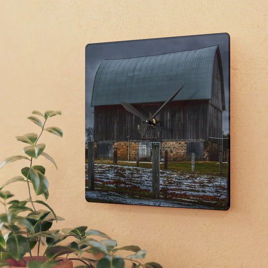 U R There Photography Schott Road Grey III Rustic Farmhouse Acrylic Analog Wall Clock