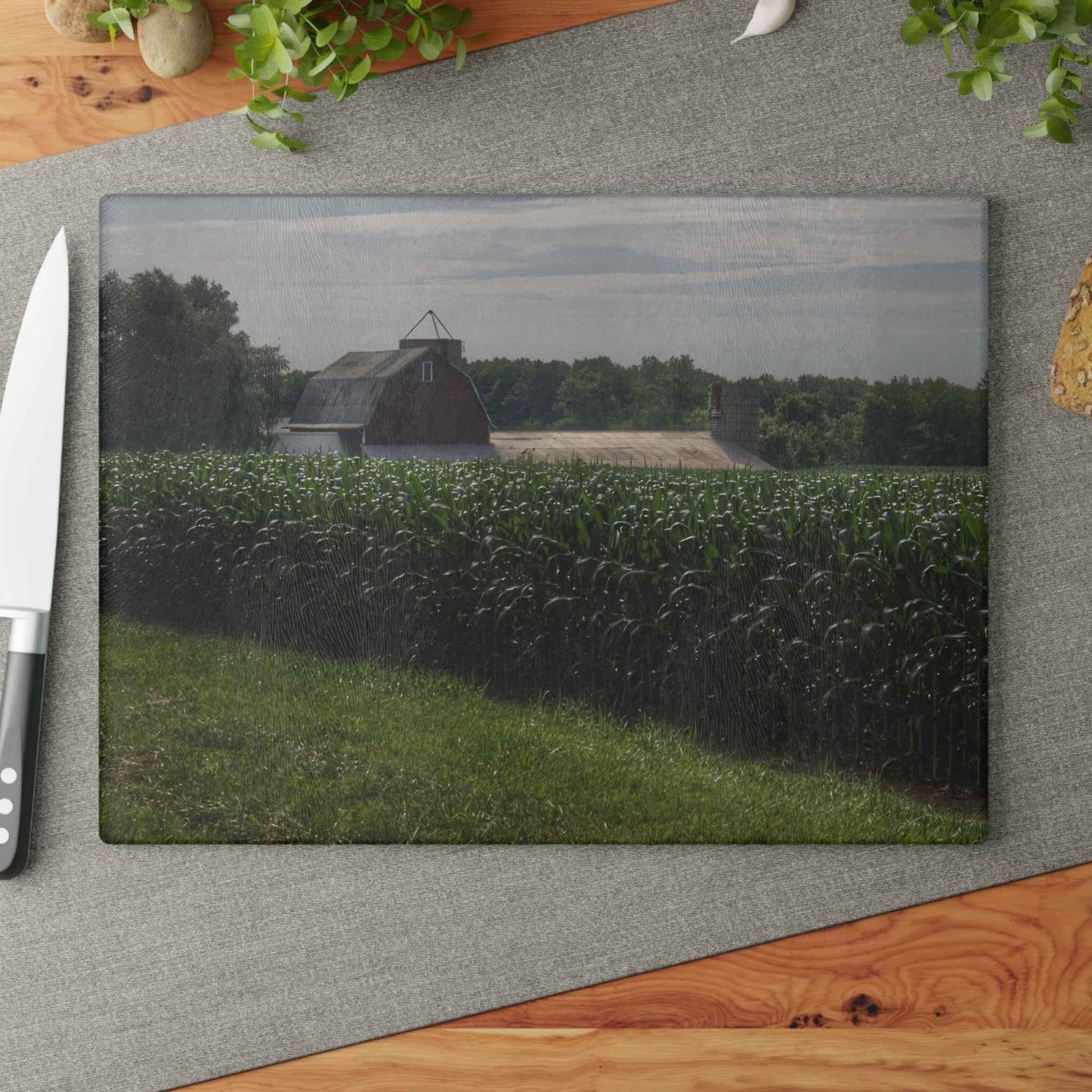 Rustic Farmhouse Cutting Board featuring Above the Corn on Piersonville Road I
