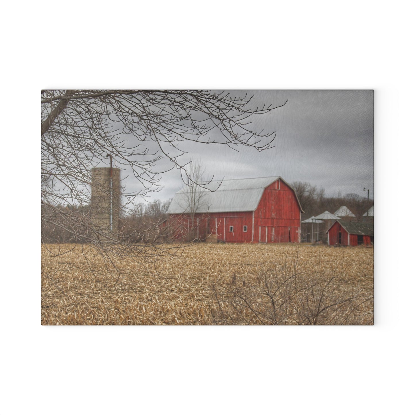 U R There Photography Barns of Arbela I Rustic Farmhouse Tempered-Glass Cutting Board