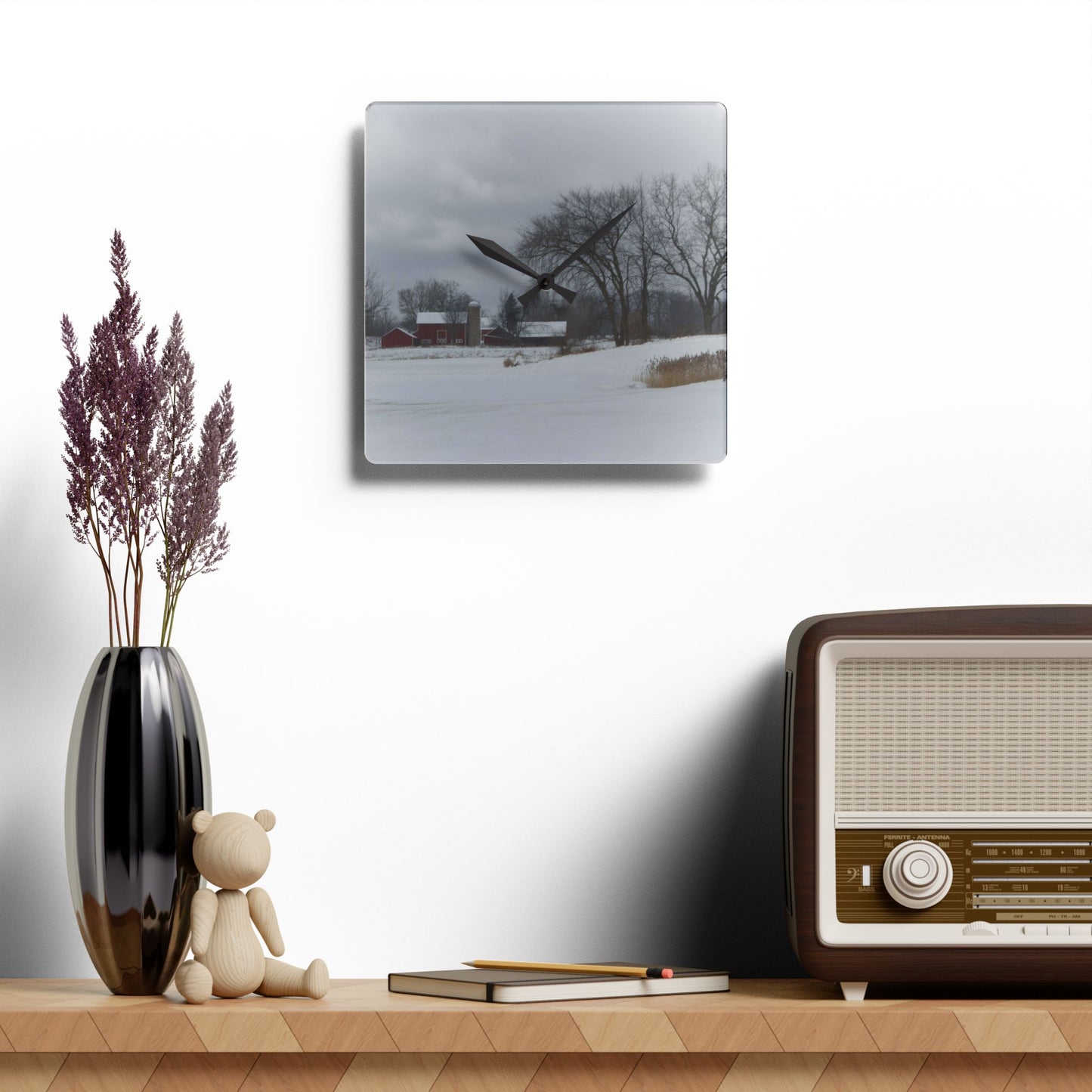 U R There Photography Across the Field on Sandy Lane Rustic Farmhouse Acrylic Analog Wall Clock