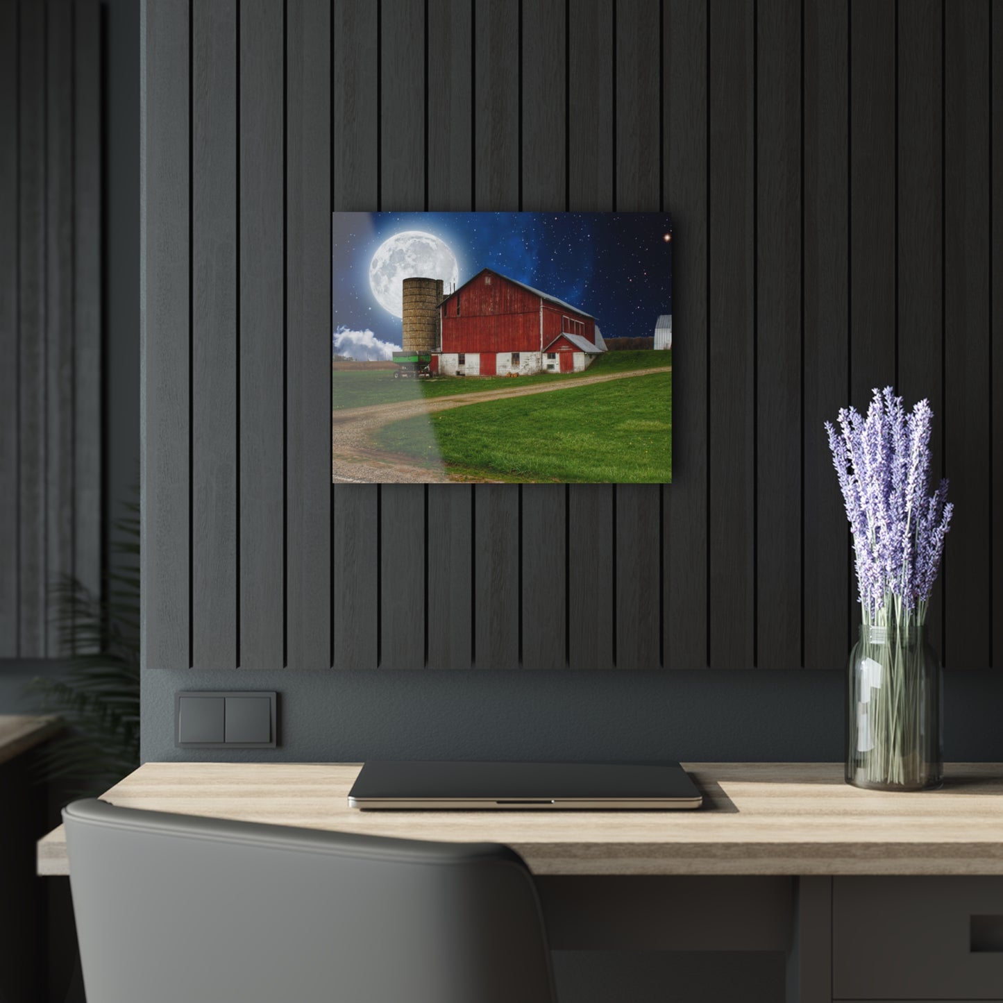 U R There Photography Fostoria Red in the Moonlight Rustic Farmhouse Acrylic Wall Print
