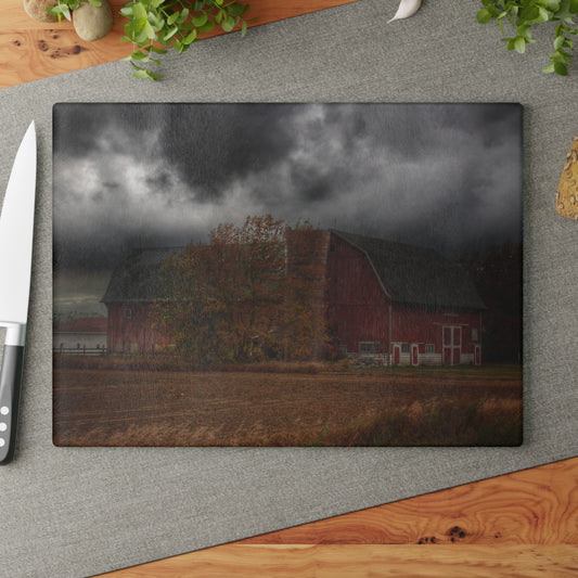 U R There Photography Hinson Road Red Rustic Farmhouse Tempered-Glass Cutting Board