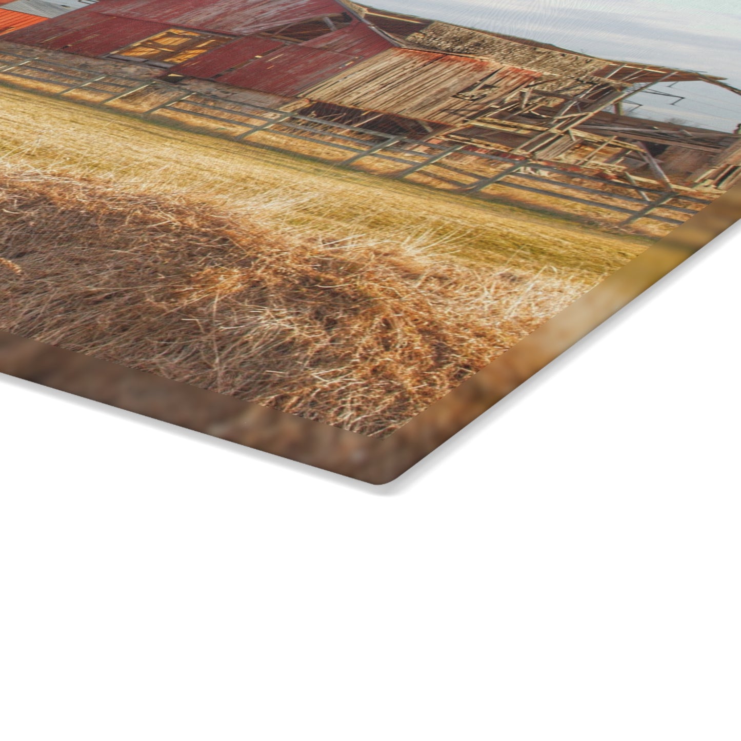 U R There Photography Irish Road Old Reds II Rustic Farmhouse Tempered-Glass Cutting Board