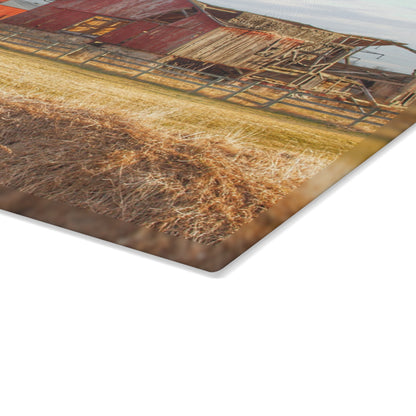 U R There Photography Irish Road Old Reds II Rustic Farmhouse Tempered-Glass Cutting Board
