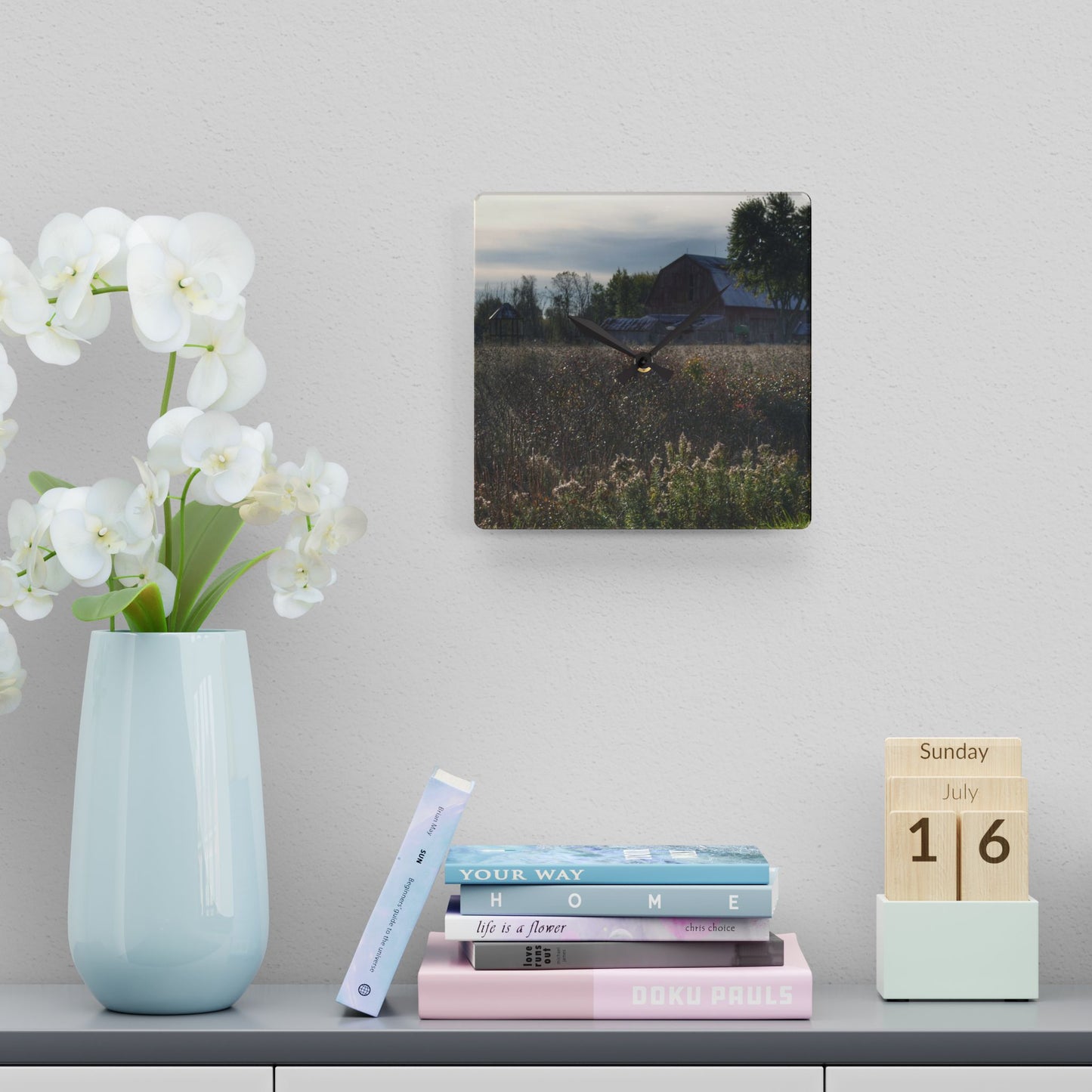 U R There Photography Brown City Road Red Rustic Farmhouse Acrylic Analog Wall Clock