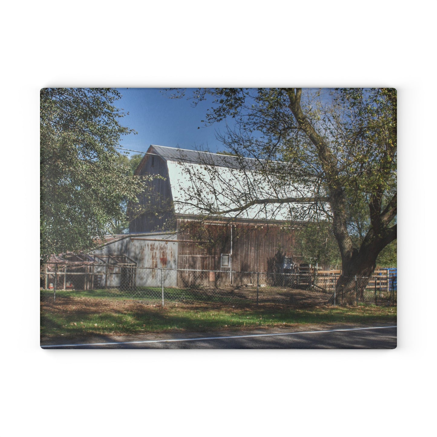 U R There Photography Birch Run Road Grey Rustic Farmhouse Tempered-Glass Cutting Board