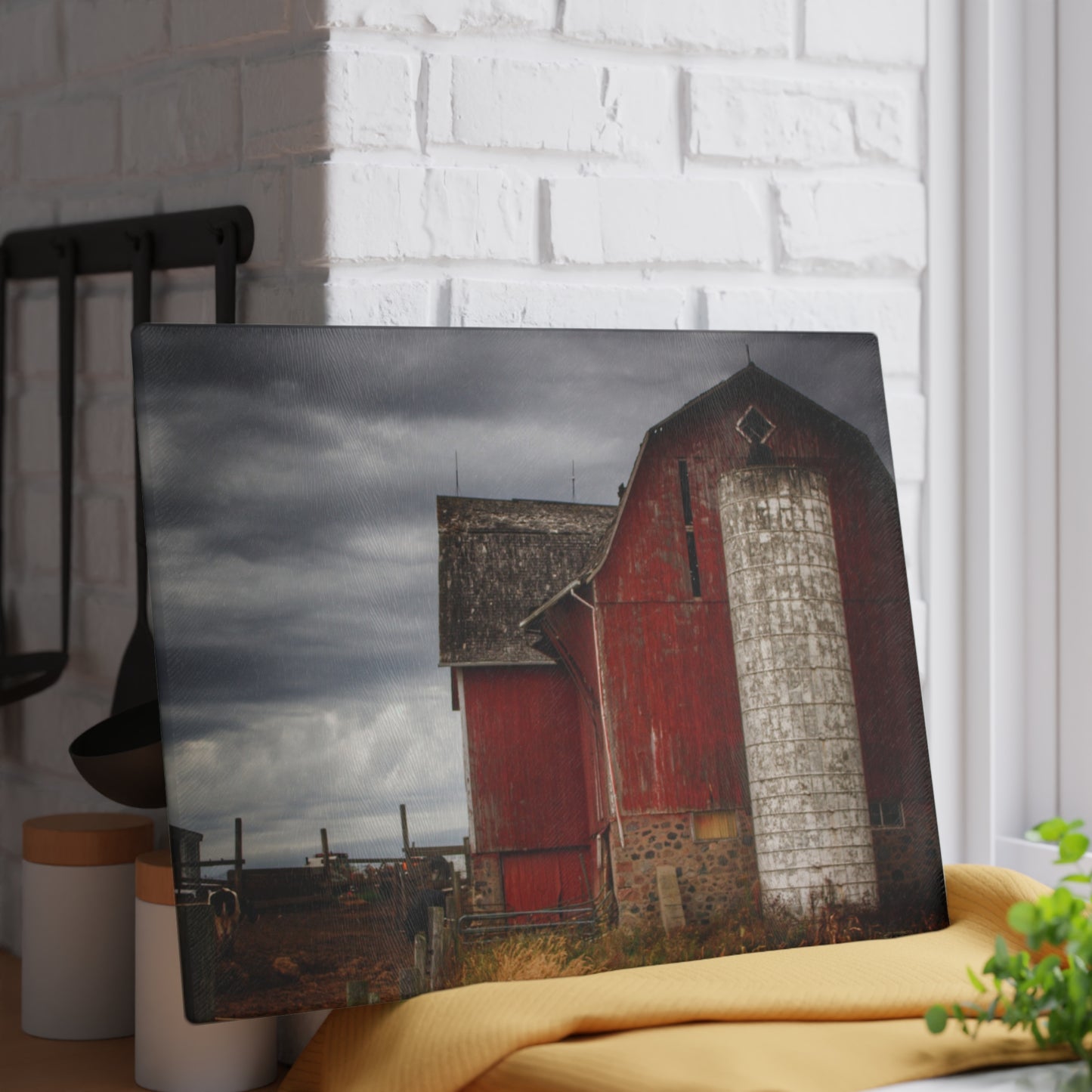 U R There Photography Hurd Corners Red II Rustic Farmhouse Tempered-Glass Cutting Board