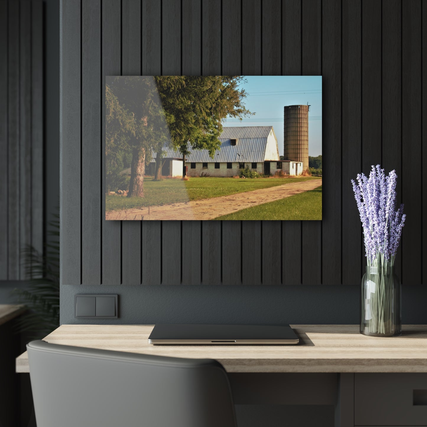 U R There Photography White Barn and Silo Rustic Farmhouse Acrylic Wall Print